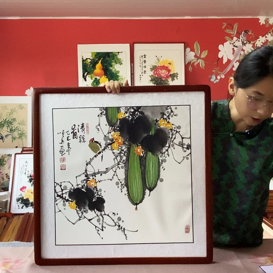 国画手写手绘带框包邮62✖️62国画作品