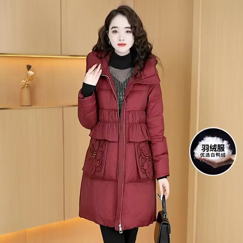 【羽绒服】冬季白鸭绒中长款羽绒服百搭新款时尚气质保暖外套女