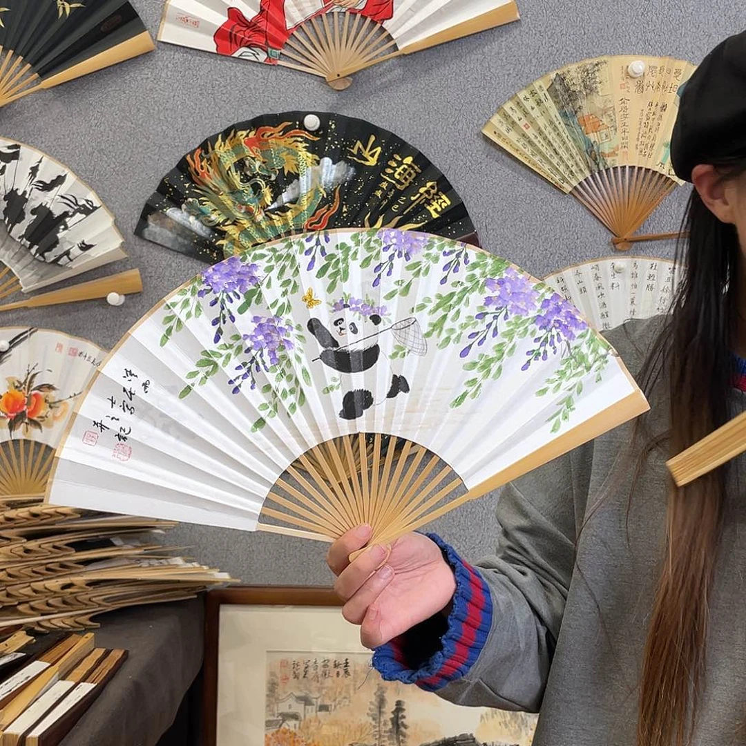 国画8寸玉竹-纯手绘-文玩扇骨（默认粘好）