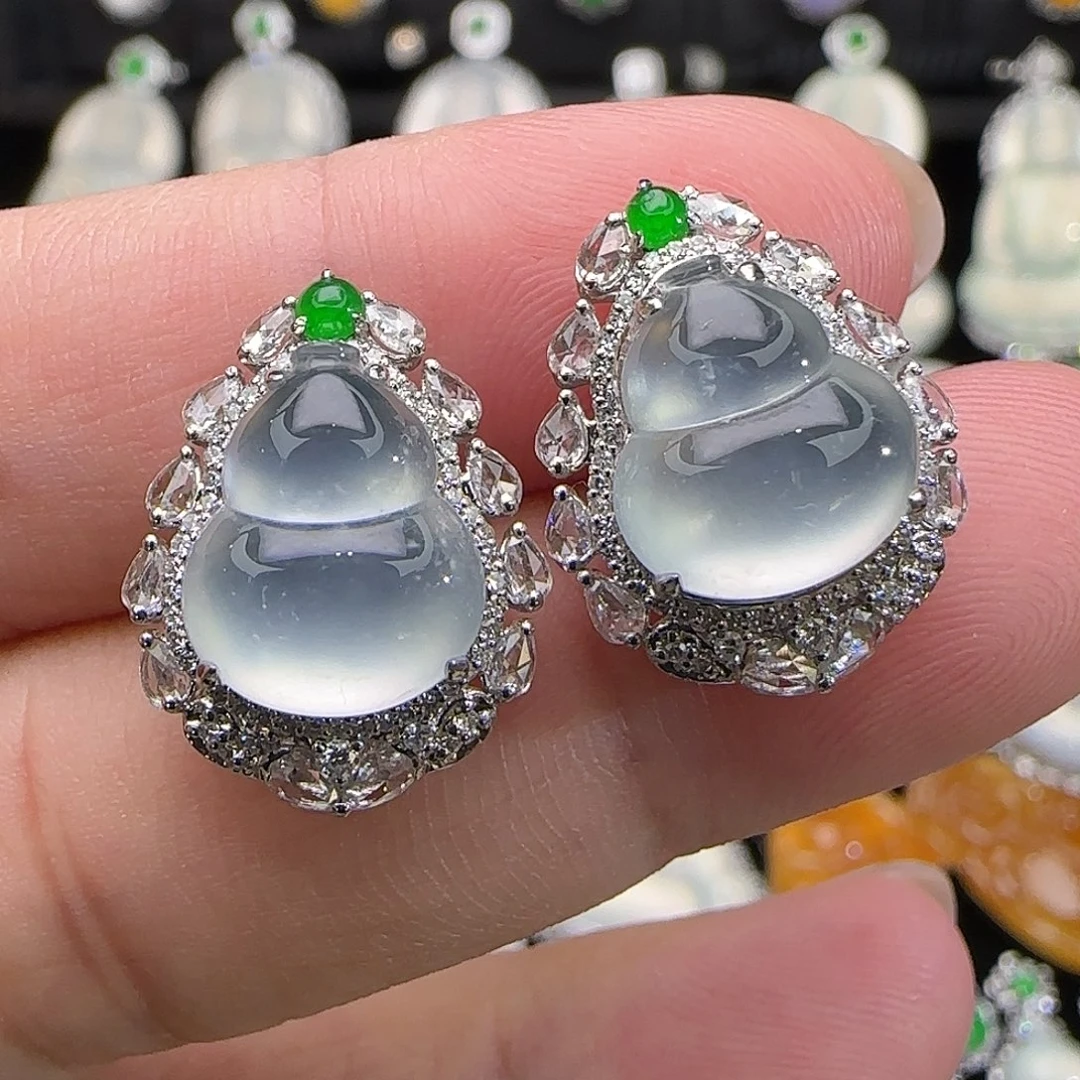 翡翠18K金镶嵌耳饰天然翡翠