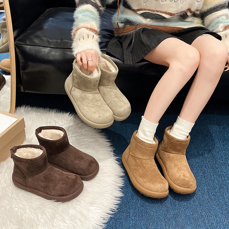 【防水】雪地靴学院风纯色韩版小土豆棉鞋女款加绒保暖靴网红百搭