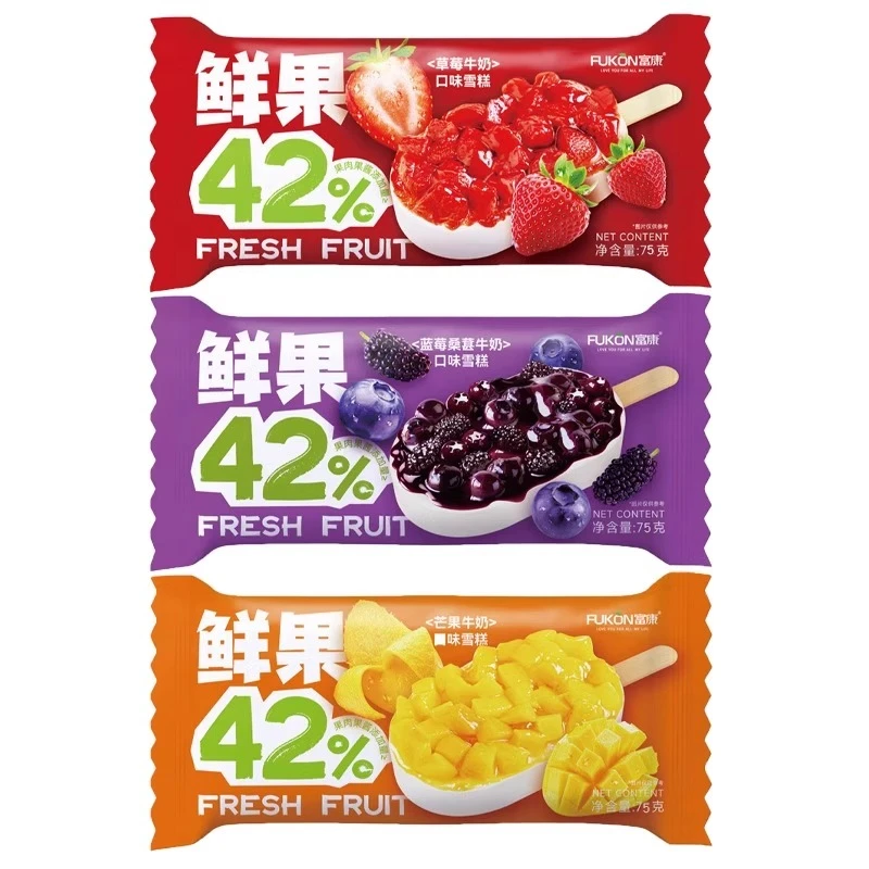 【5支】富康鲜果42系列水果牛奶雪糕草莓芒果冰淇淋果酱雪糕