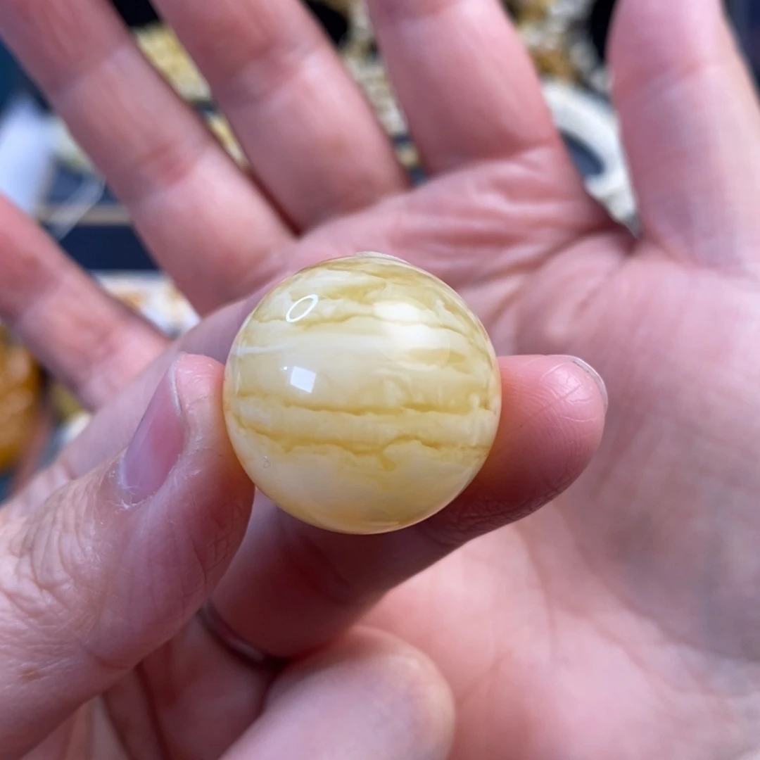 蜜蜡未镶嵌裸石虎皮千层雪圆珠单珠23.8