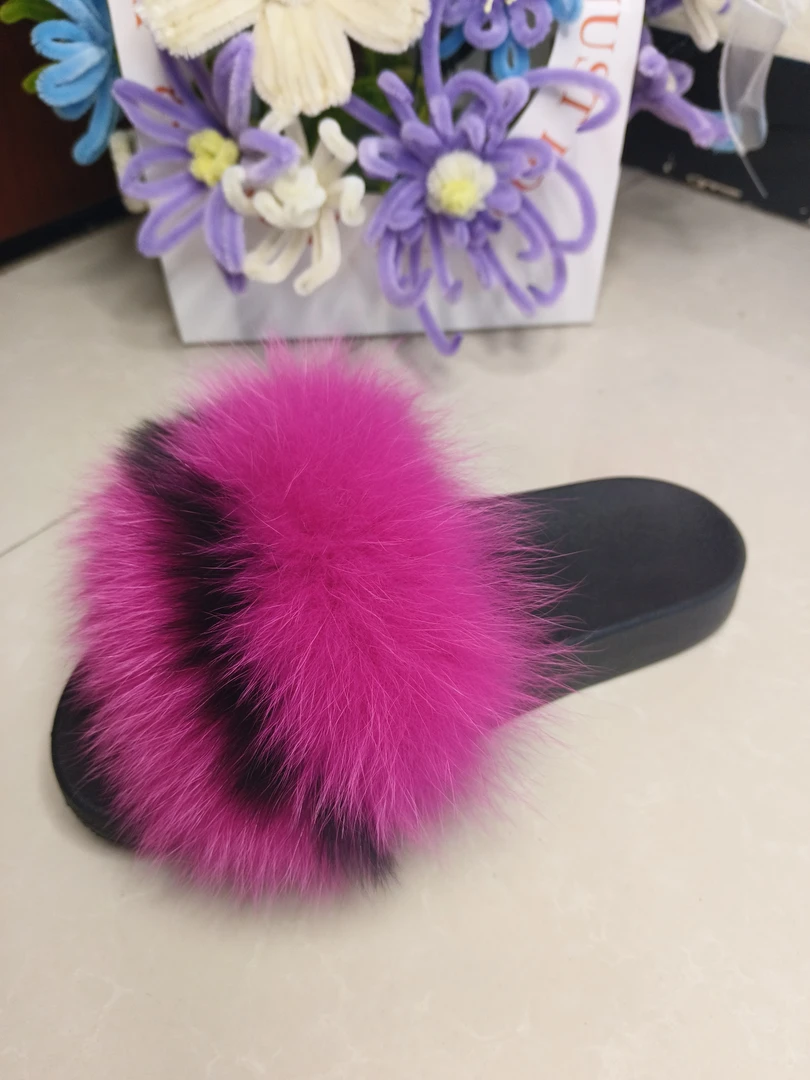 时尚百搭休闲2025新款狐狸毛拖鞋网红