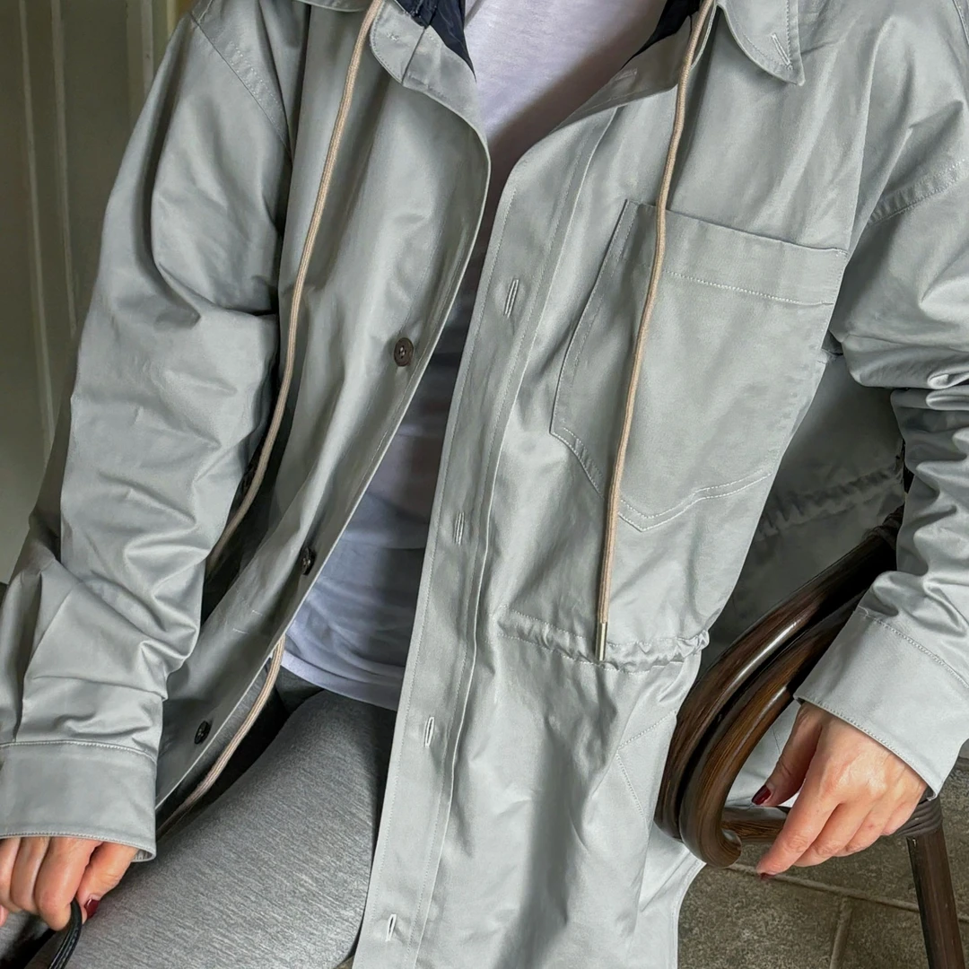 T姐原创精选设计师款休闲时尚长袖风衣宽松连帽外套TB48051