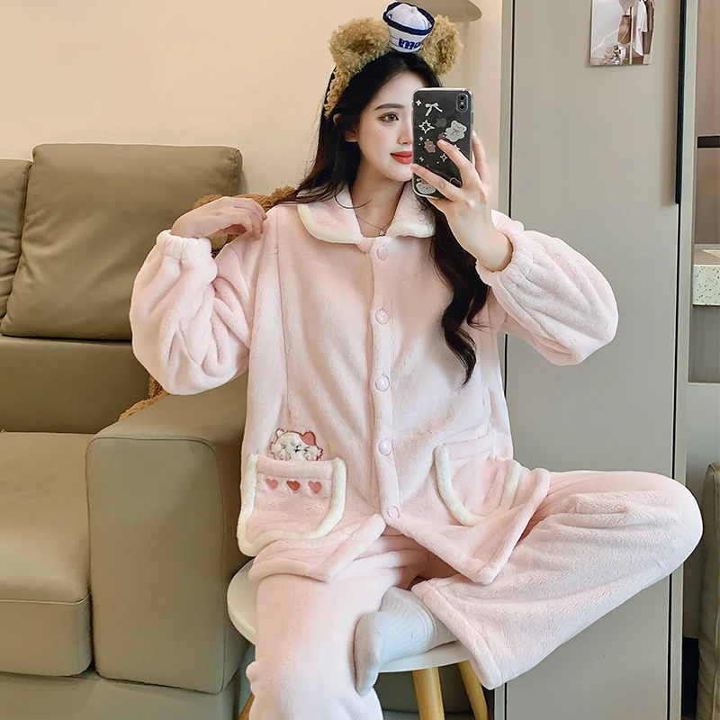 加绒加厚秋冬月子服产后孕妇睡衣哺乳喂奶产妇保暖家居服套装冬天