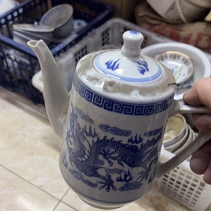 摆件陶景德镇青花龙纹大茶壶