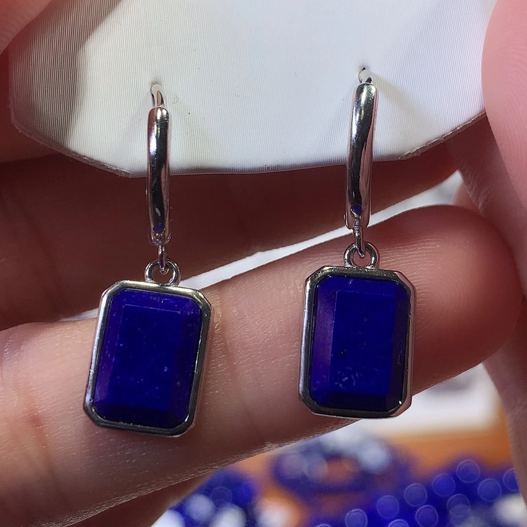 月***青金石银S925镶嵌耳饰