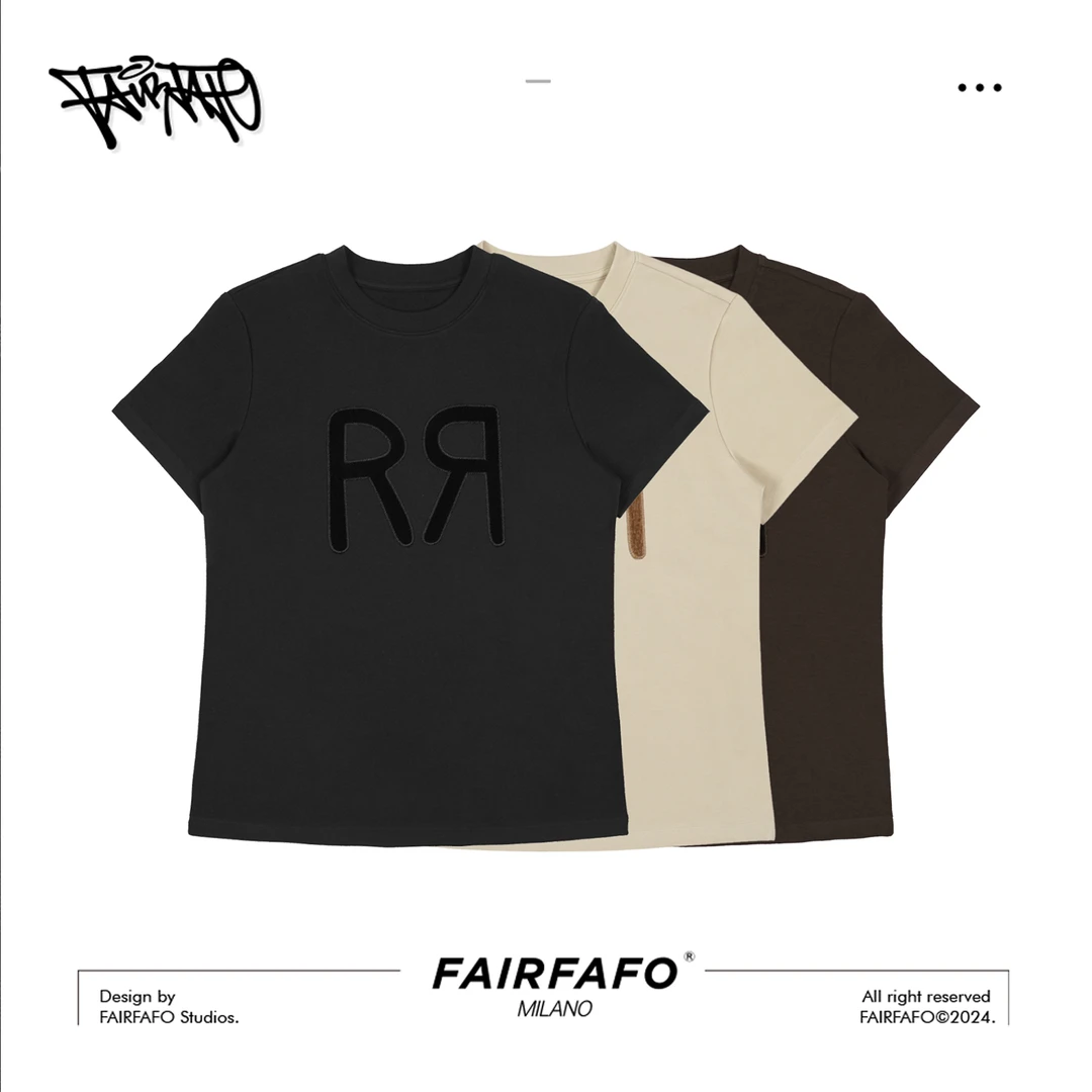 FAIRFAFO  【R字母修身百搭显瘦短袖t恤】 TXRP41077夏季潮牌