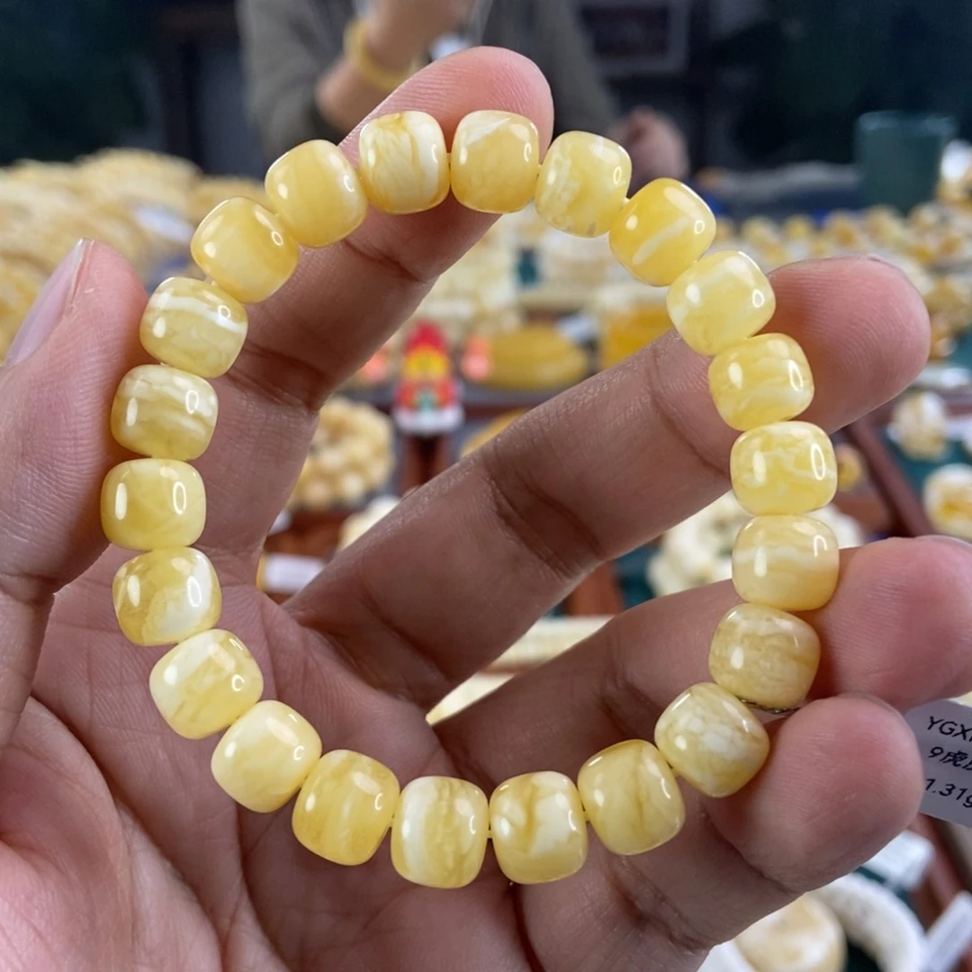 琥珀珠宝奇石未镶嵌9+虎皮纹老型手串11.31