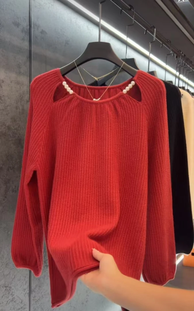 【定制大码女装80-200斤】时尚气质串珠小香风百搭显瘦长袖上衣1854