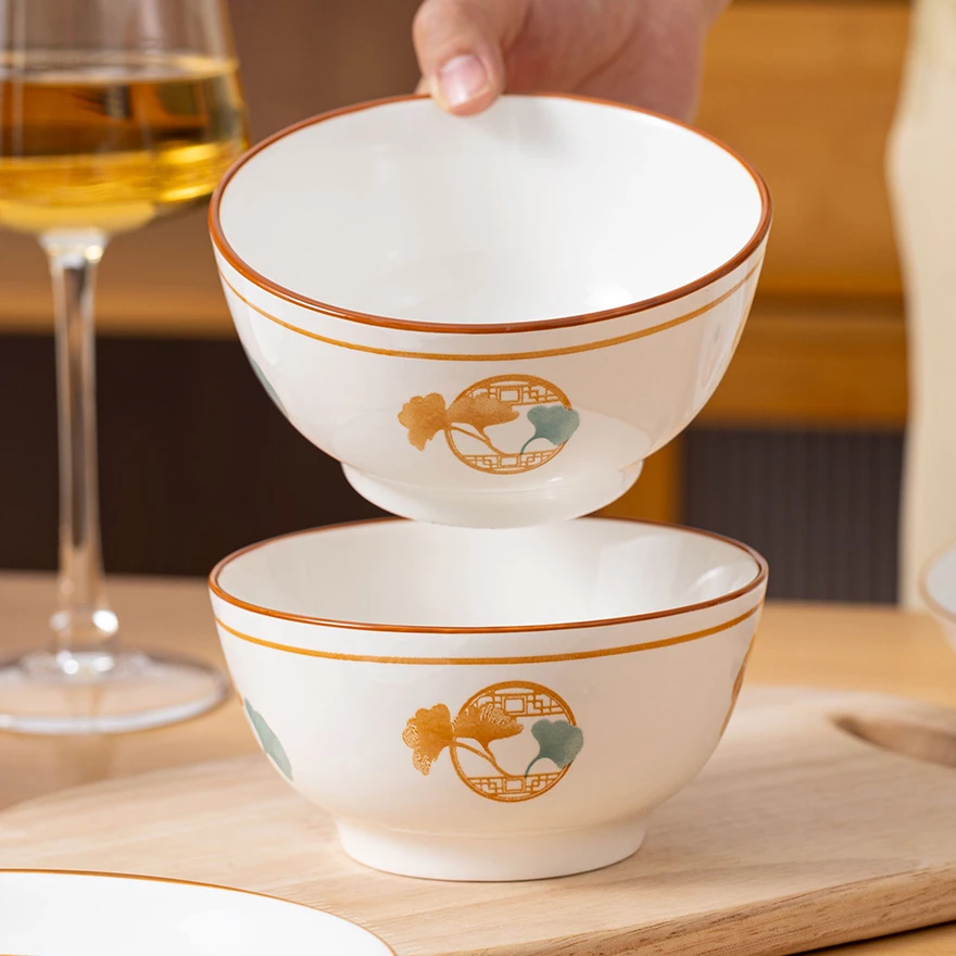 昊太陶2026新款饭碗银杏叶饭碗家用5英寸陶瓷圆碗个性米饭碗包邮