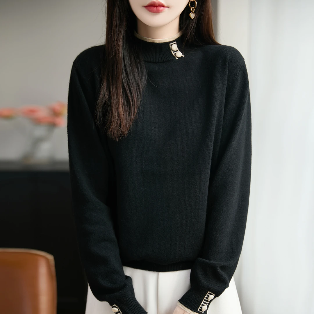 品牌撤柜正品秋冬新款半高领针织衫宽松显瘦短袖套头外搭羊毛衫