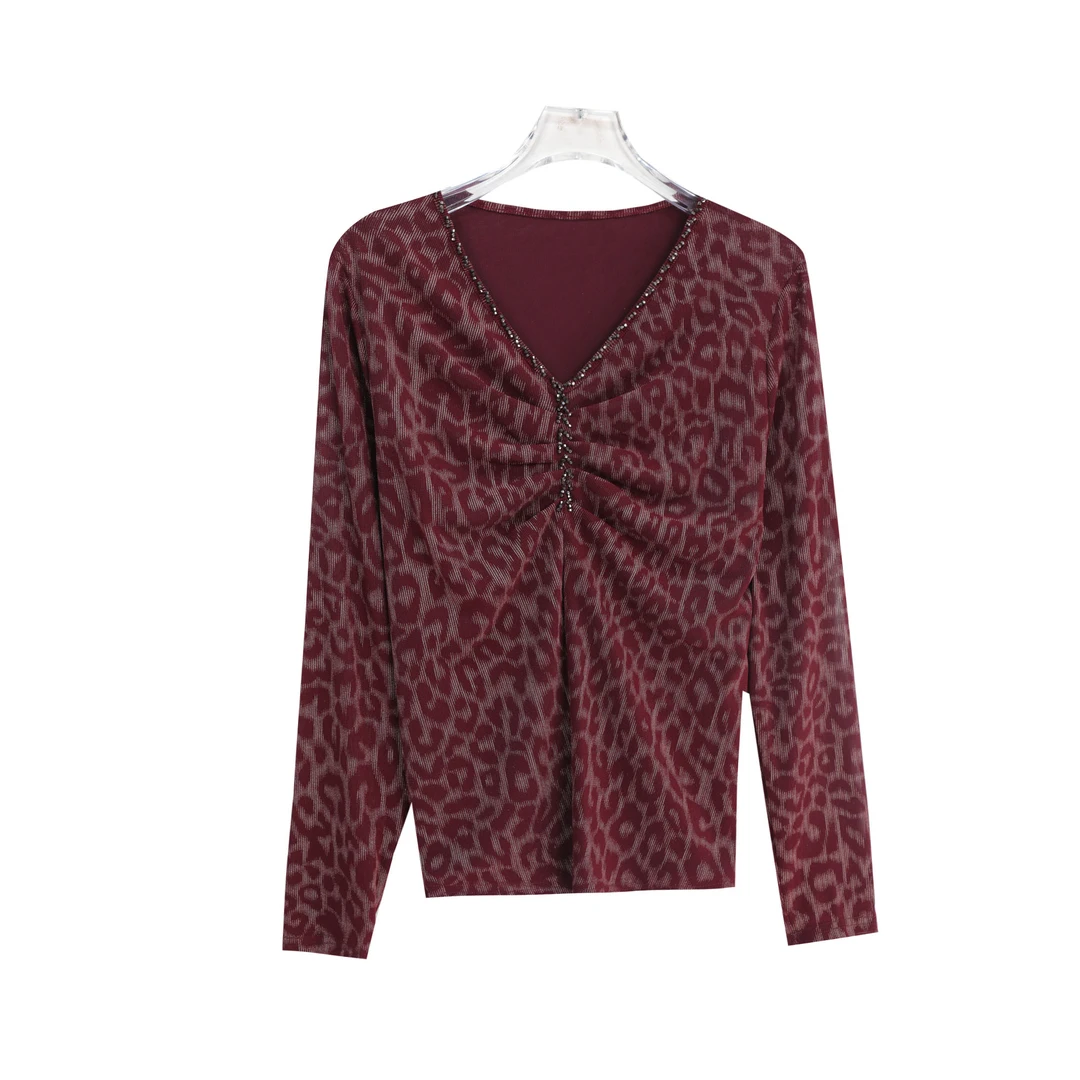 时尚高级感御姐风豹纹印花气质显瘦轻熟T恤S4614