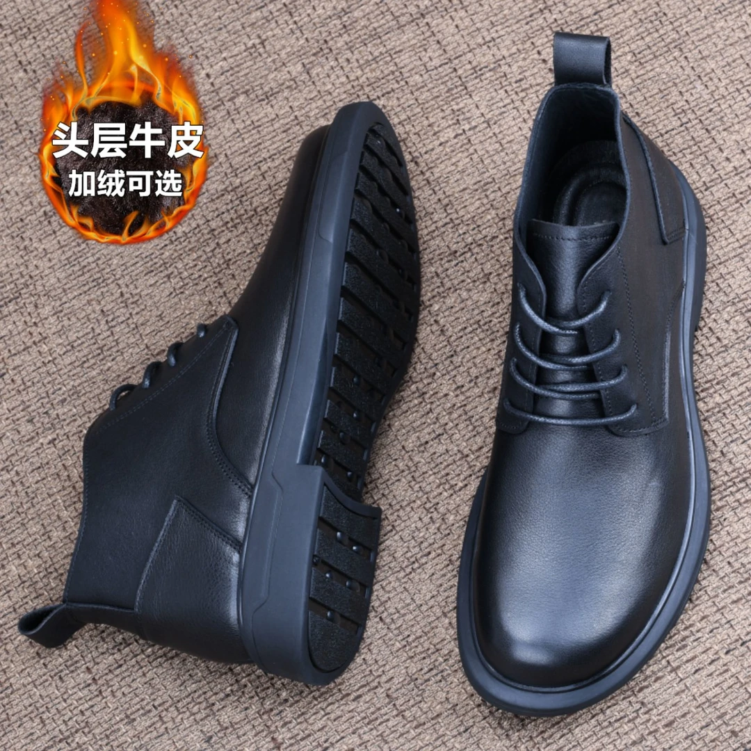 新款商务高帮皮鞋男2025时尚男鞋系男款切尔西马丁靴