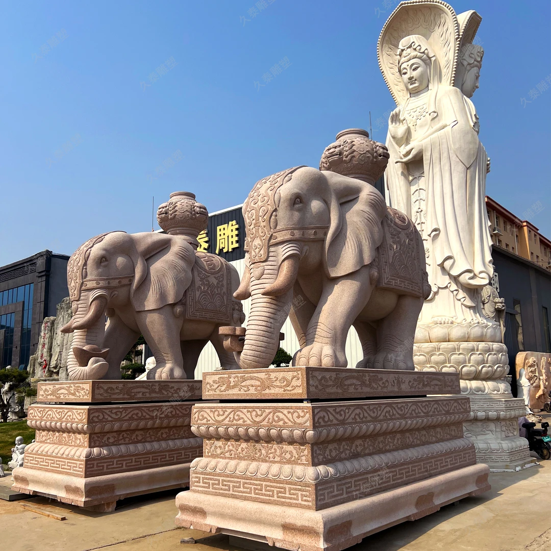 花岗岩石雕大象一对家用别墅石头汉白玉招财象公司门口风水石象