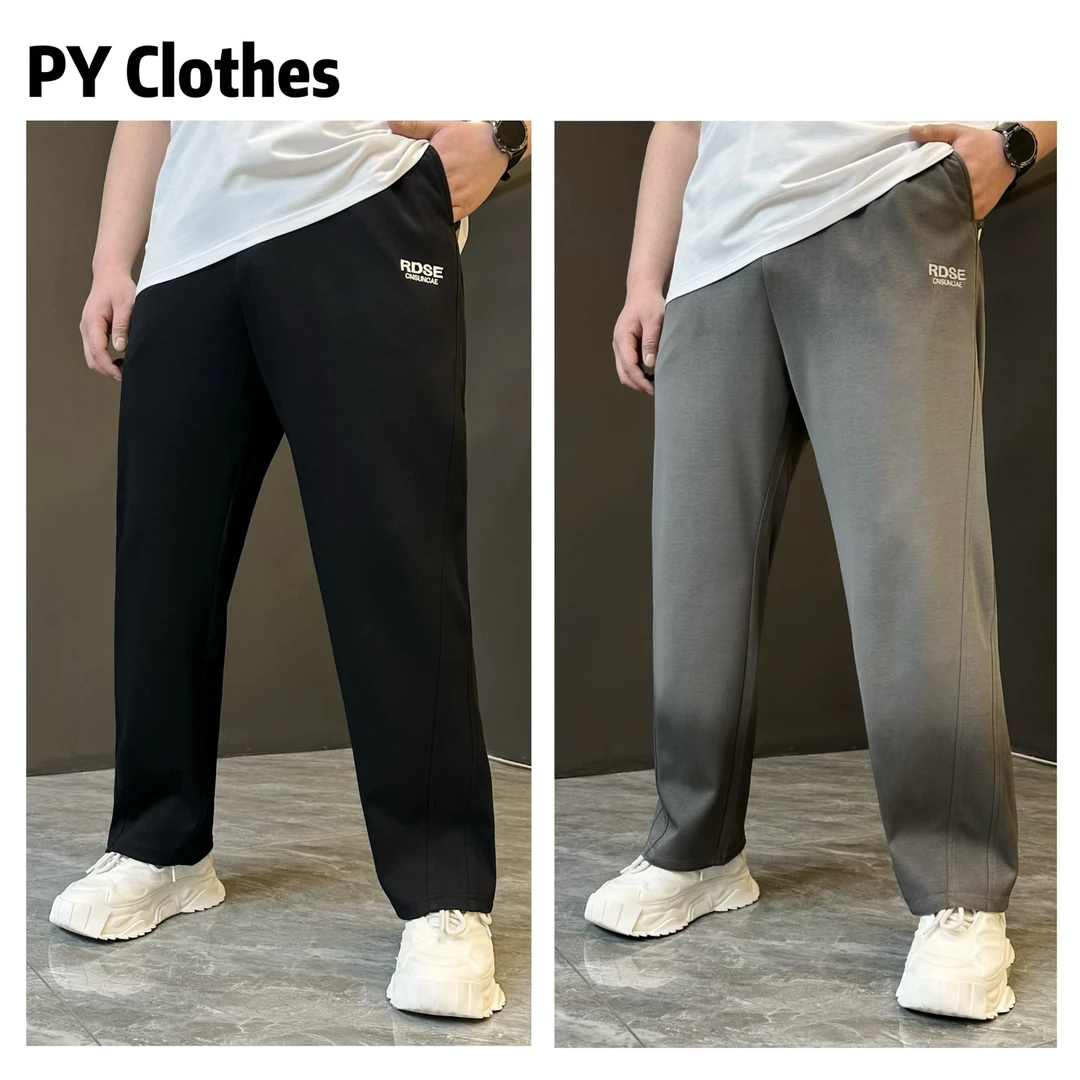 胖语大码男装  2025春季新款简约休闲棉质百搭两色直筒裤L6216#K