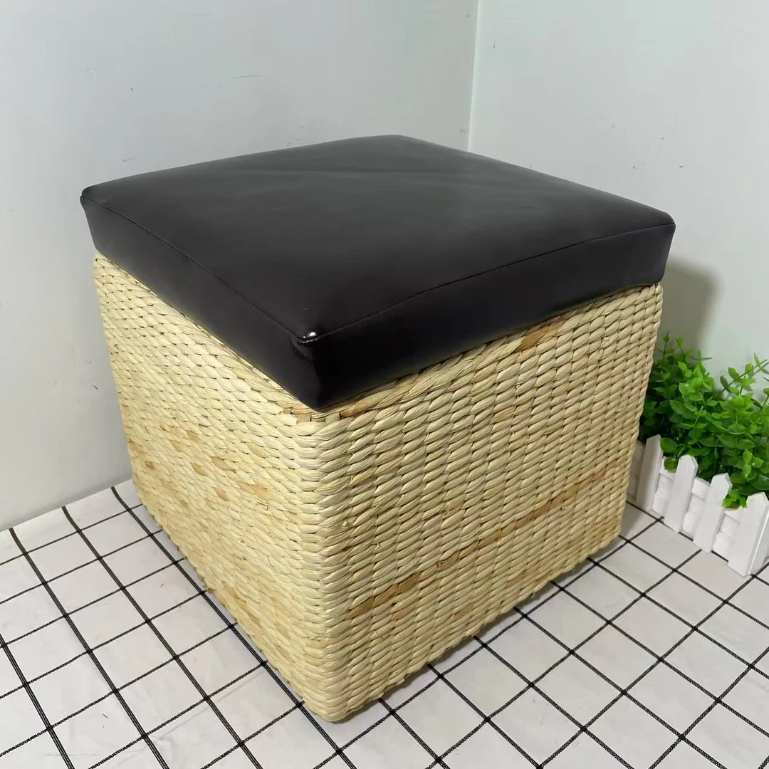581微瑕款长34宽34高33玉米皮手工编织换鞋凳收纳凳