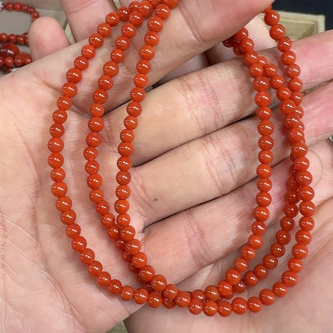 南红玛瑙未镶嵌手链原矿南红项链4mm精品瓦西柿子红