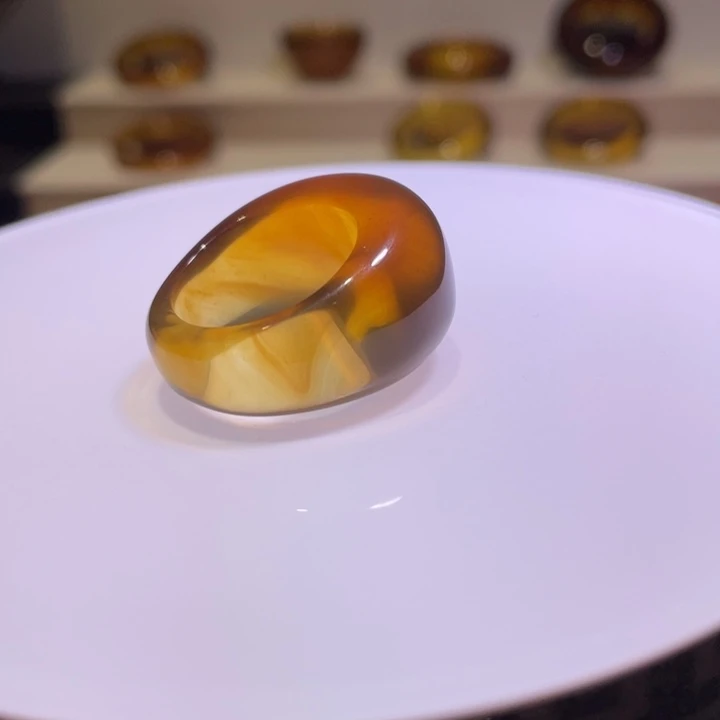 琥珀戒指未镶嵌A**斯胖头指环19号