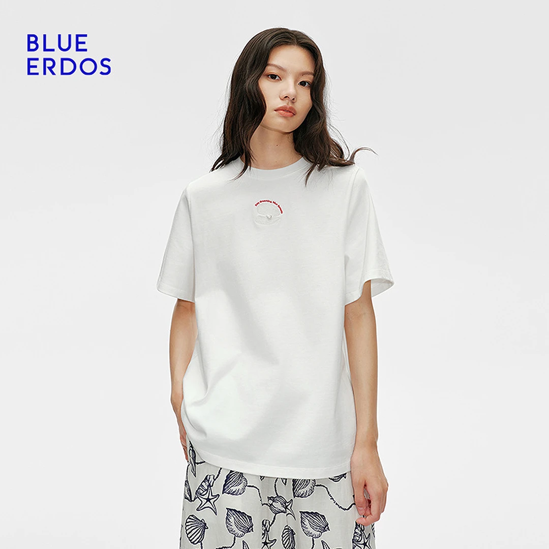 【海洋遐想】25早春BLUE ERDOS精梳棉圆领T恤上衣女B255H1009