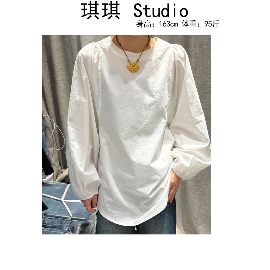 《琪琪家》早秋新款潮流气质时尚基础简约休闲百搭白色衬衫-B