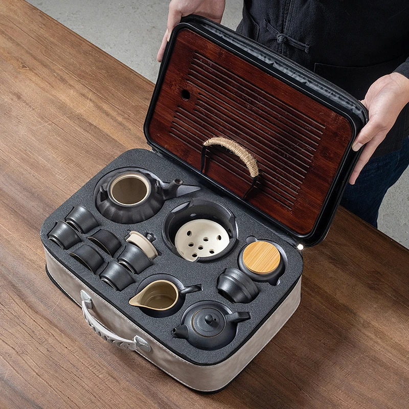 陶瓷便捷式旅行茶具套装野外车载家用围炉煮茶烧水泡一整套茶壶