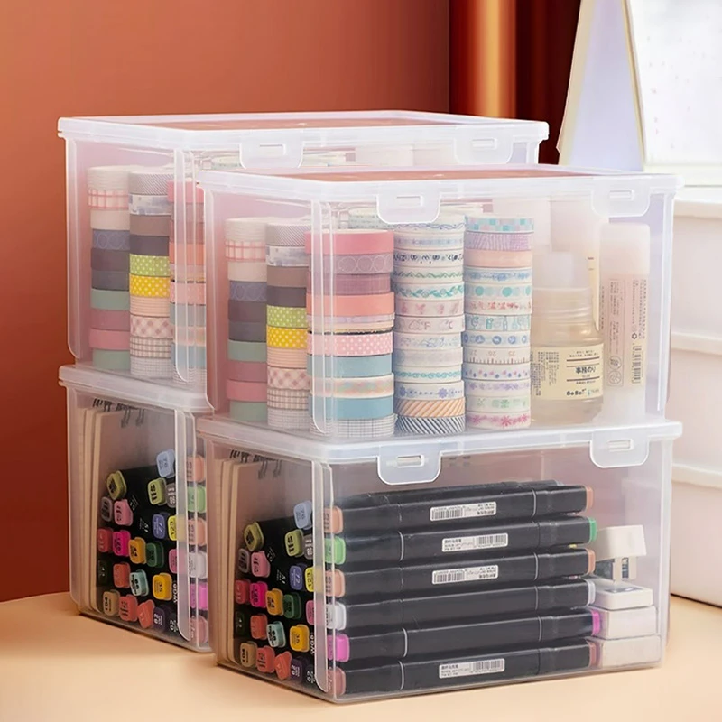 【4个】大容量文具盒翻盖收纳透明塑料盒子素描笔马克笔彩铅笔盒