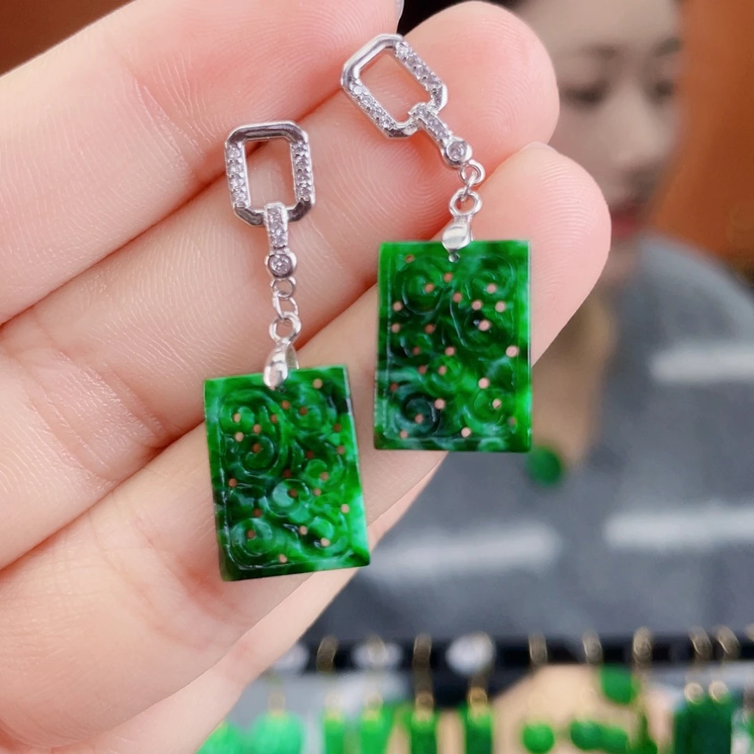 翡翠银S925镶嵌耳饰