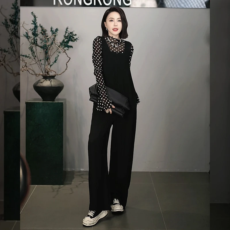 溶溶【优雅夏夜】RONGRONG 100醋酸夏季宽松显瘦薄款背带裤M210