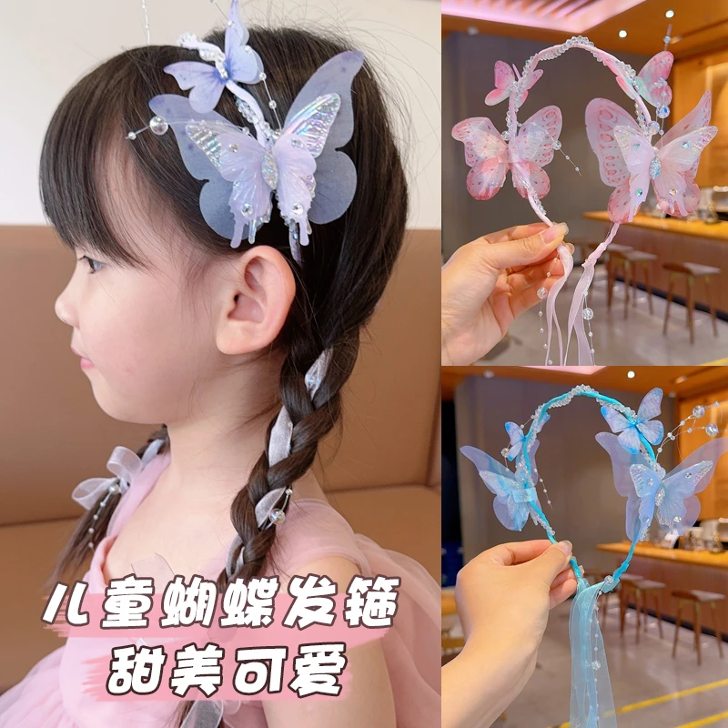 儿童蝴蝶花朵编发发箍女童甜美头饰2025新款小女孩不伤发发卡头箍