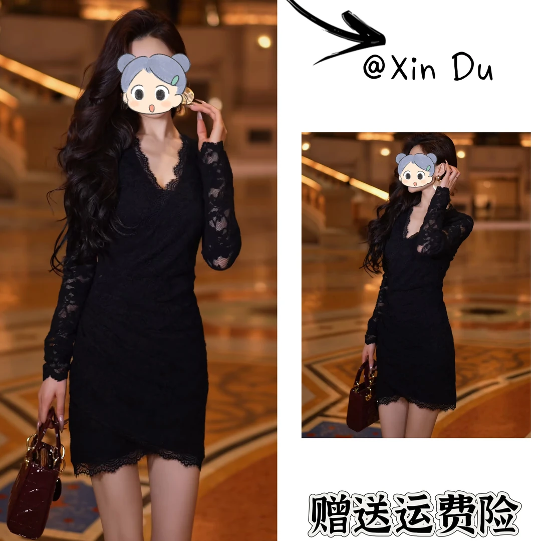 2025秋冬季新款时尚显瘦气质女士网红洋气连衣裙百搭款D25217