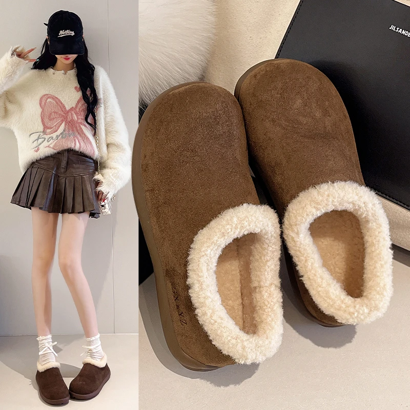 小土豆勃肯鞋女2025年新款秋冬季皮毛一体雪地靴加绒加厚保暖棉鞋