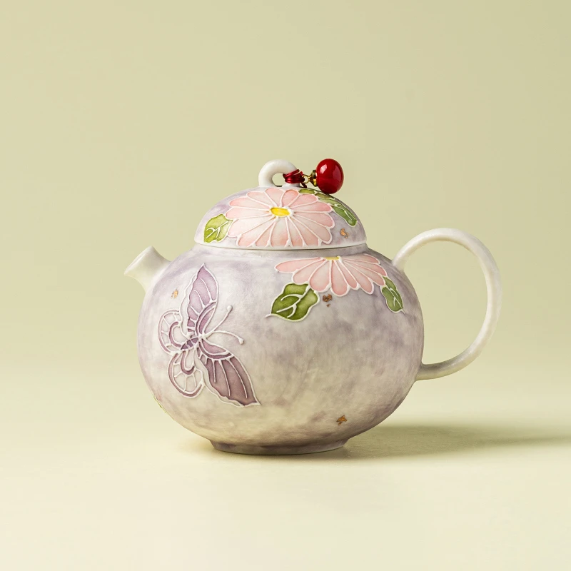 赞朴茶壶陶瓷紫蝶韵粉菊家用精致一人功夫茶具女士高档泡茶壶单壶