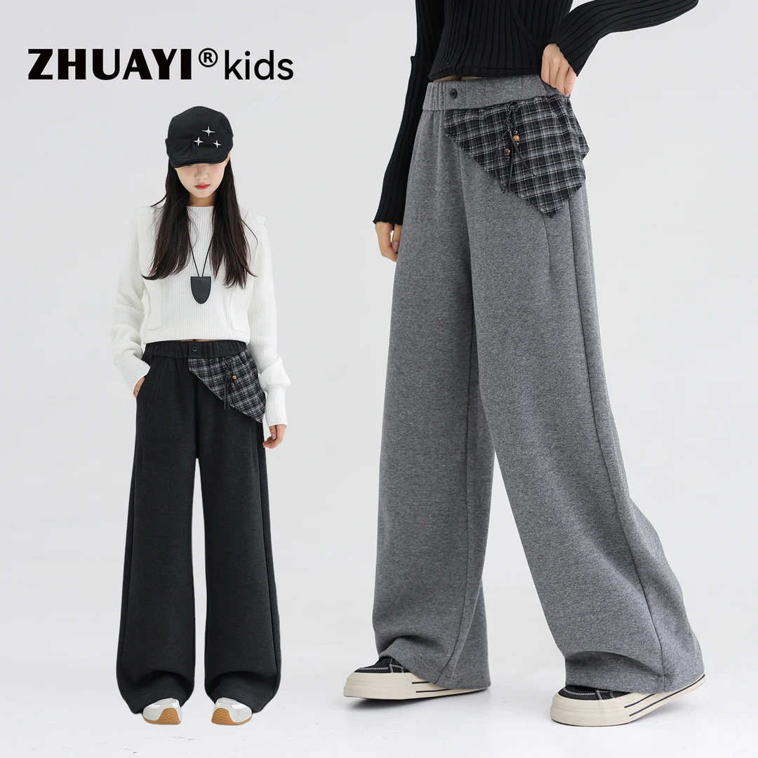 女童休闲裤秋冬季洋气宽松运动裤儿童糯米裤直筒裤潮（25409301）1
