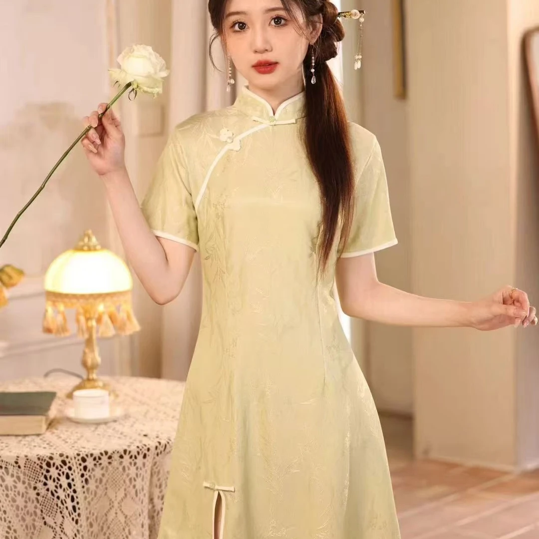 【2776 秀外慧中 绿色】显瘦气质修身优雅复古中国风旗袍