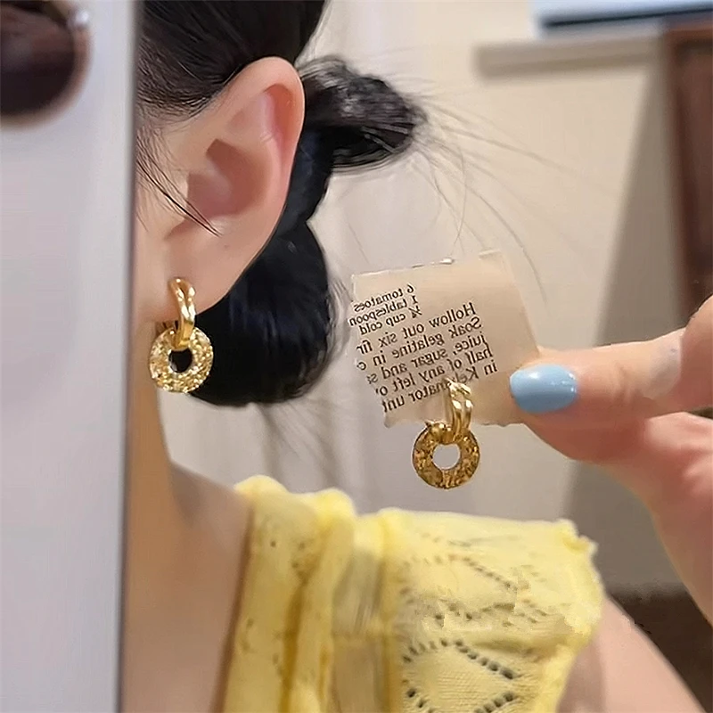 铜合金耳饰 金色几何镂空碎冰冰耳环高级感轻奢气质耳饰女百搭