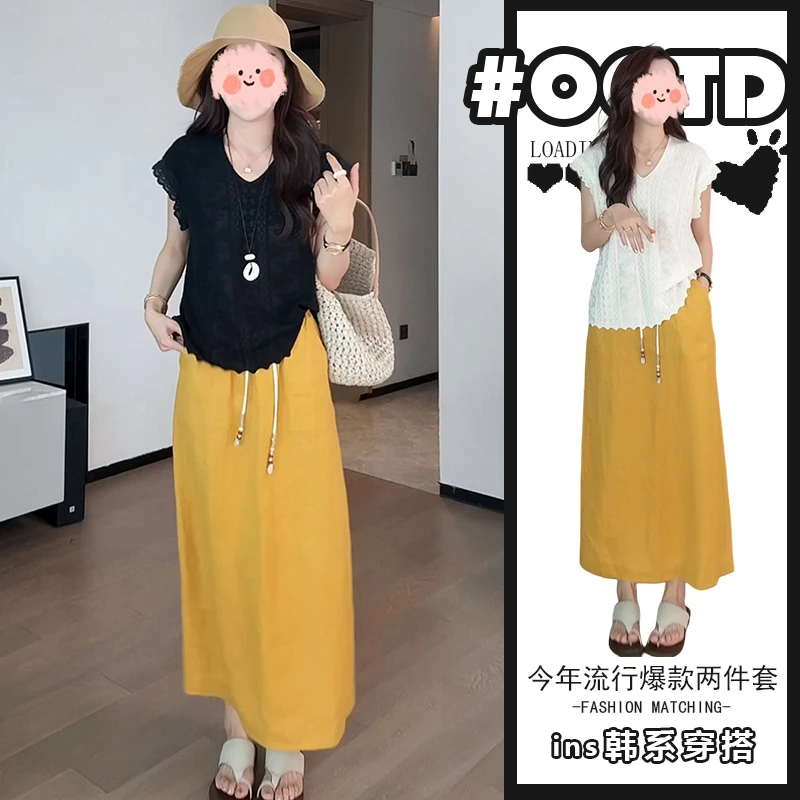2025夏季禅意气质款女装欧货飞飞袖蕾丝背心上衣显瘦半身裙套装女