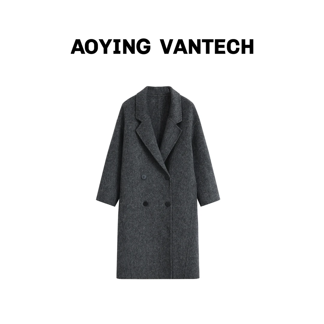 AOYING VANTECH【经典四粒扣】通勤茧形绵羊毛双面呢厚大衣