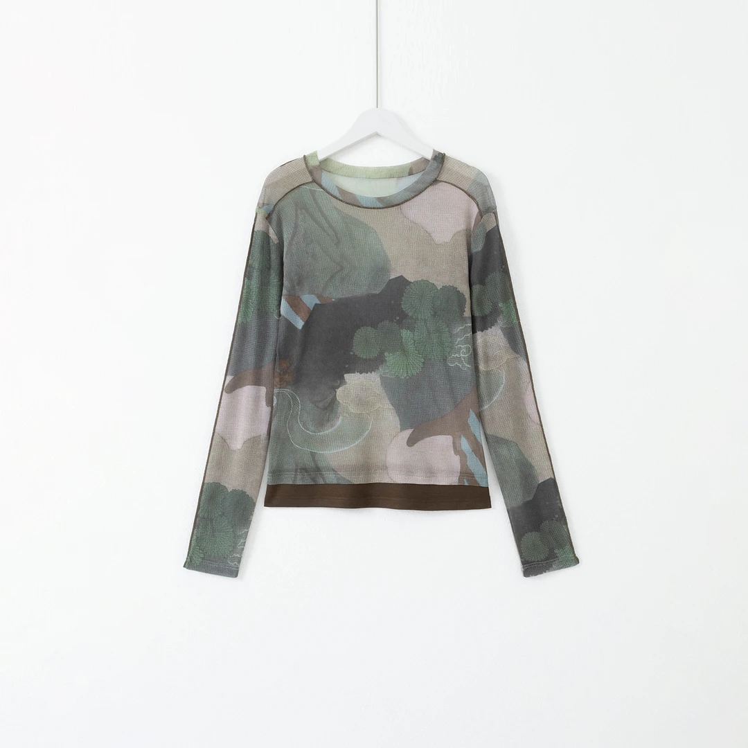 几里与麻 轻薄印花百搭打底衫 衣长50胸围86 2090346