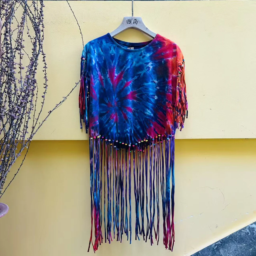 四两泰国扎染流苏上衣（直播间选购）