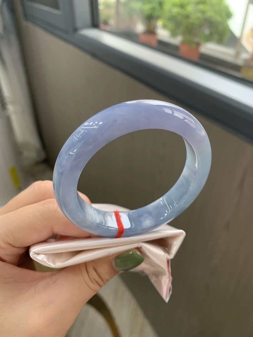 翡翠冰胶蓝紫正圈手镯52-53贵气缅A 佩戴温婉 时尚