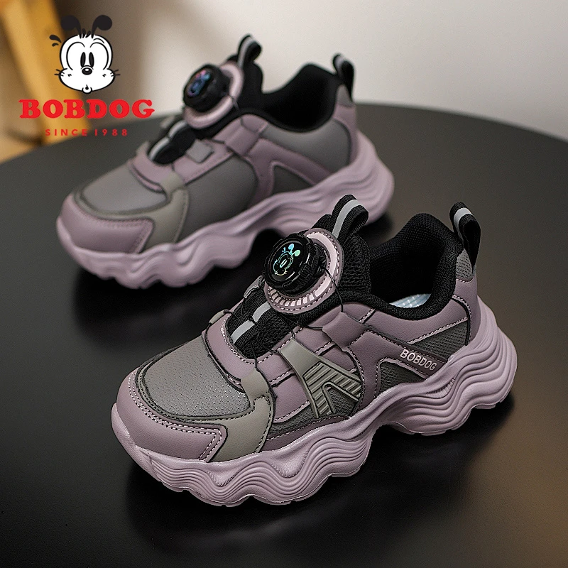 Bobdog/巴布豆女童鞋子春秋新款皮面老爹鞋儿童冬季加绒保暖棉鞋