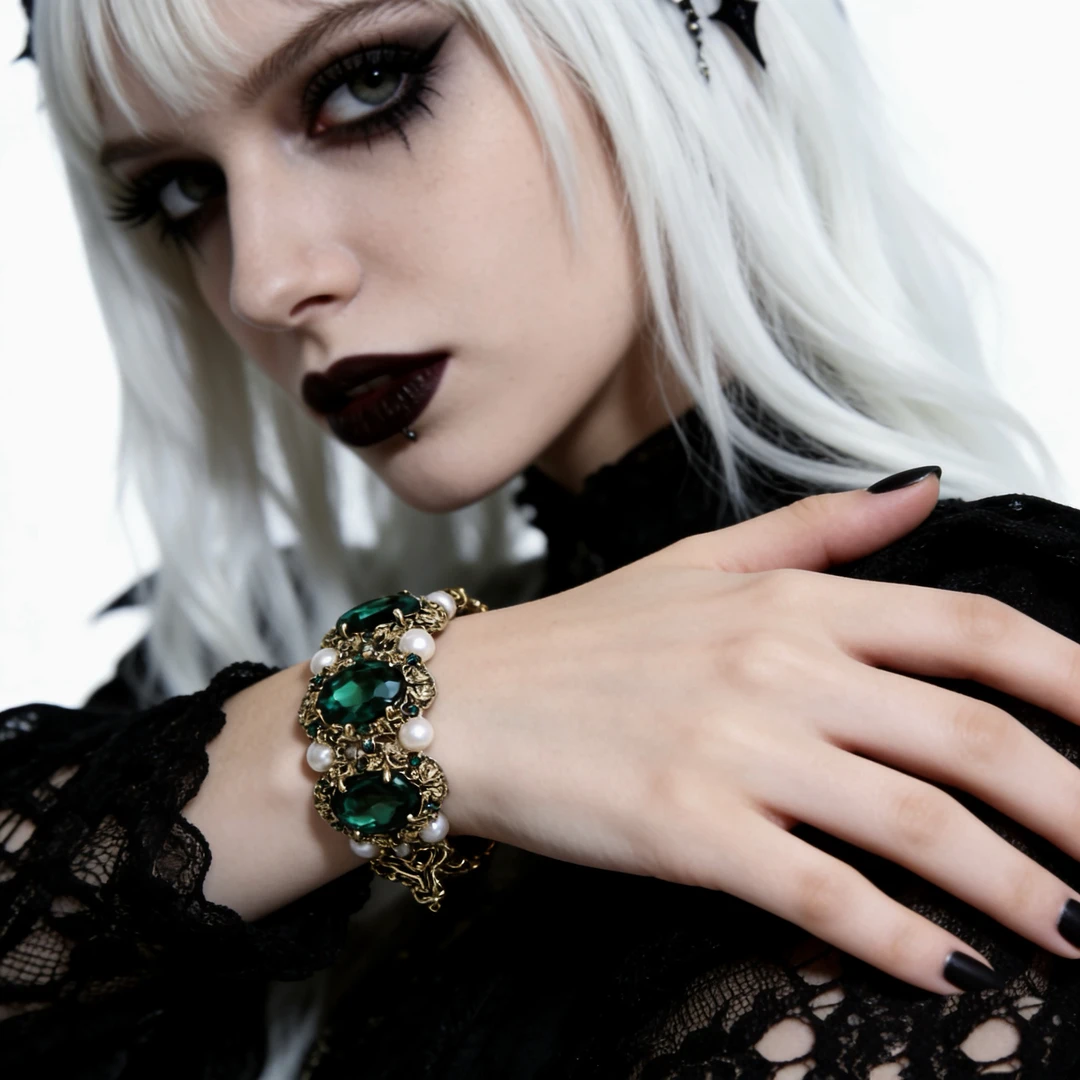 铜合金锆石手链 MKY/轻奢/欧美时尚复古个性绿色水钻手链祖绿气质