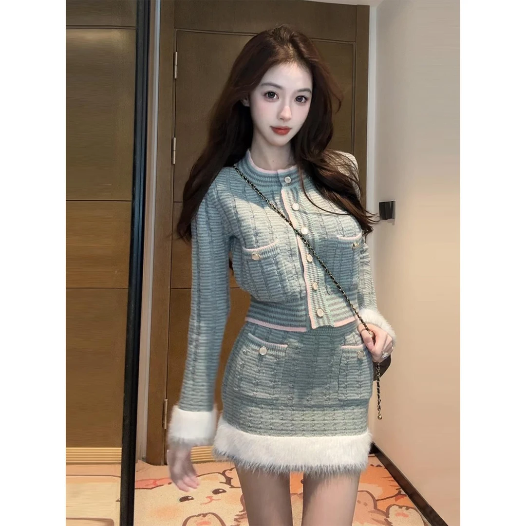 【万达撤柜】【XIAOBAWANG】法式小香风半身裙套装女秋冬小个子显瘦气