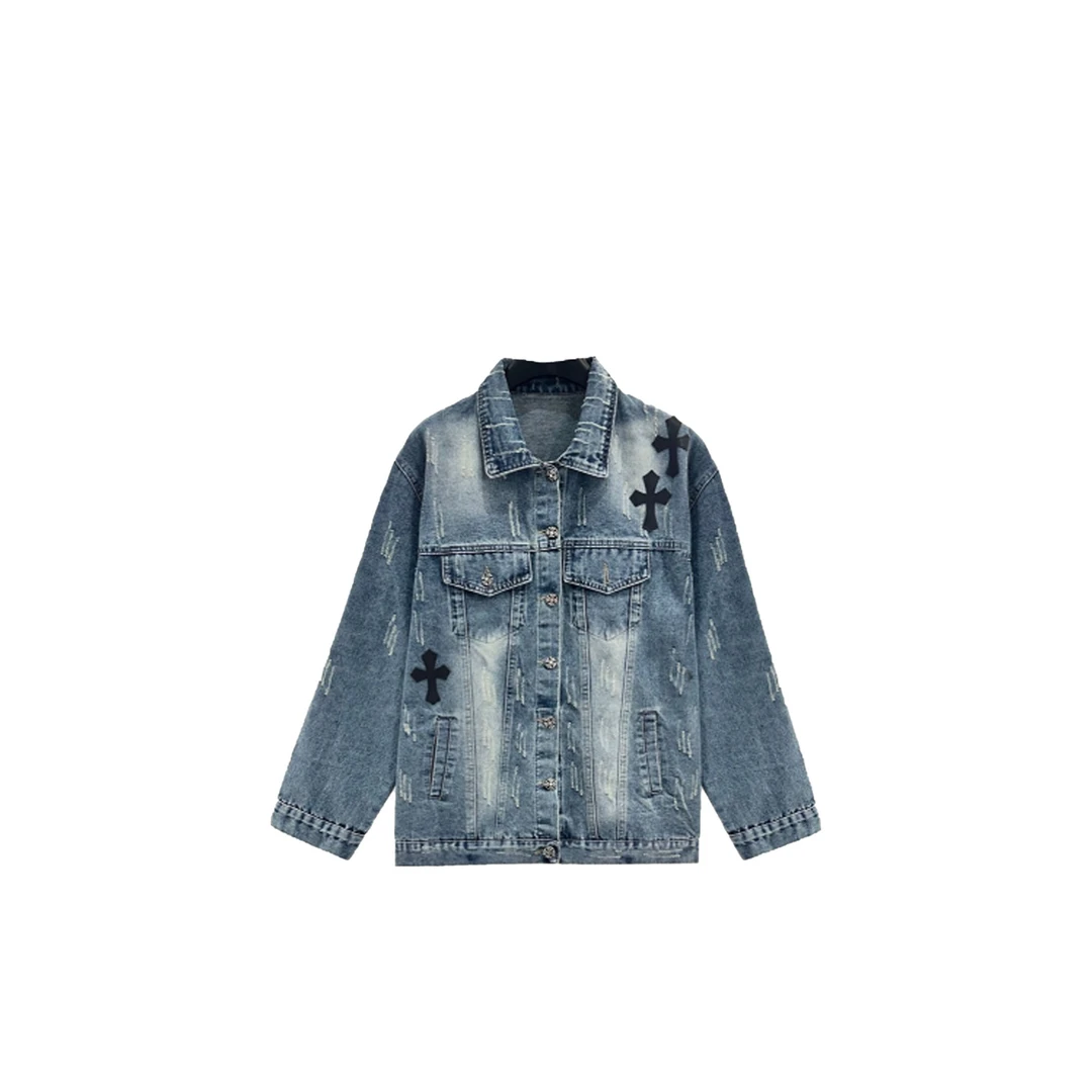 【复古牛仔】高级感轻奢风复古十字牛仔衬衫外套334号 L