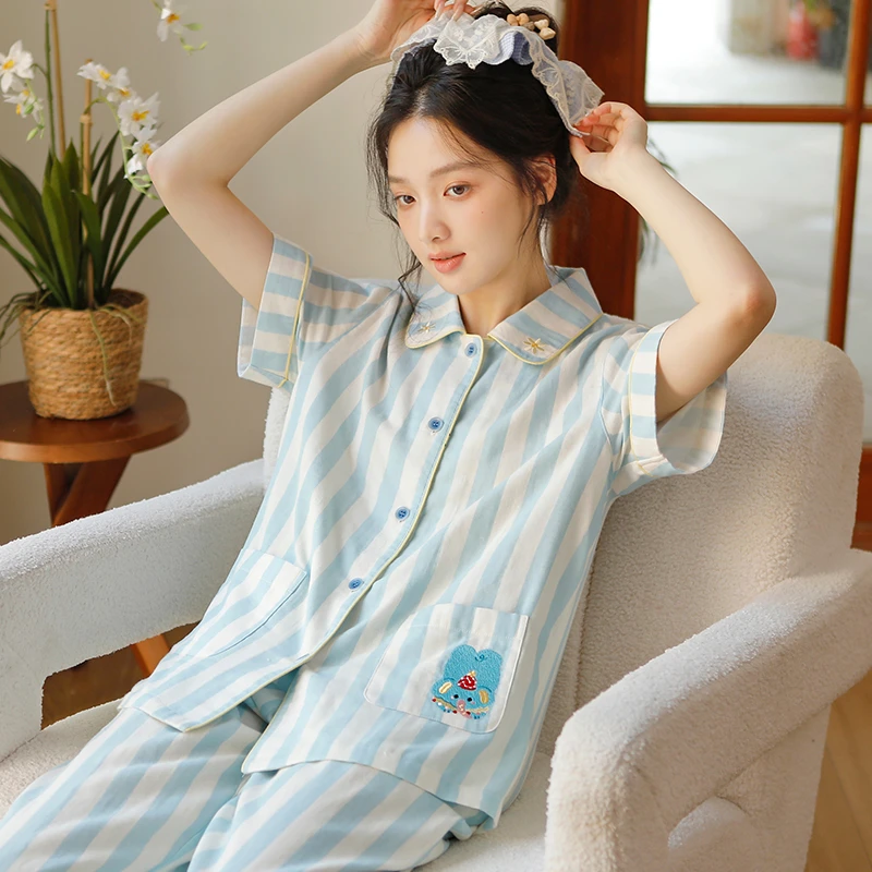 睡衣女夏季短袖长裤女款甜美多巴胺少女薄款家居服睡衣套装