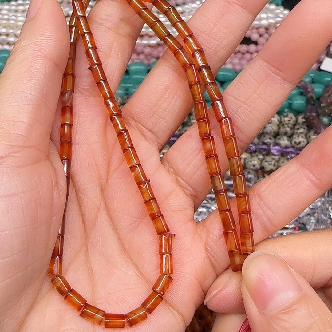 玛瑙/玉髓合金珠宝半成品红玛瑙管珠3-5mm一条