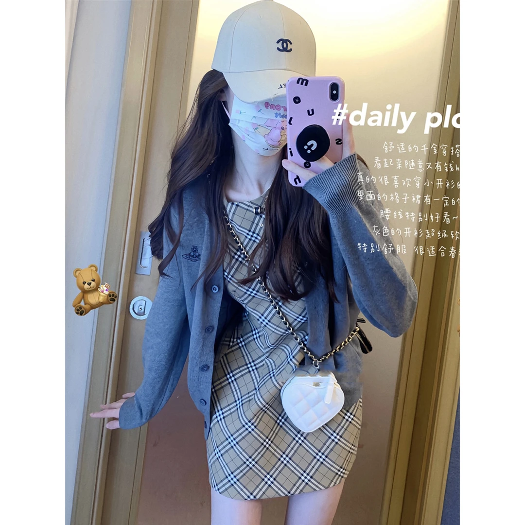 韩系千金小姐学院风格纹格子背心连衣裙A字短裙包臀裙女kk-08541