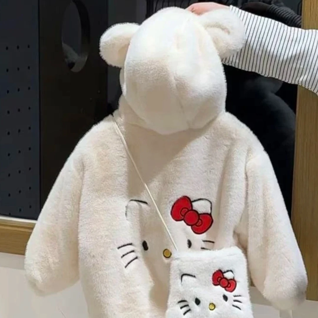 女童冬季新款毛毛衣外套加绒加厚可爱连帽保暖时尚童装冬装